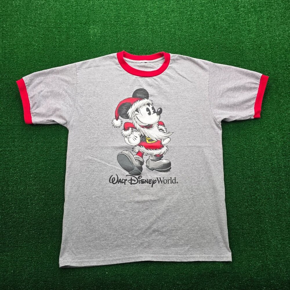 Walt Disney World Tshirt Mens Large Gray Santa Mickey Mouse Christmas Spirit